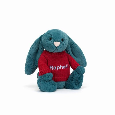 Jellycat Bashful Mineral Blue Bunny with Red Jumper UK | 37568IGXO